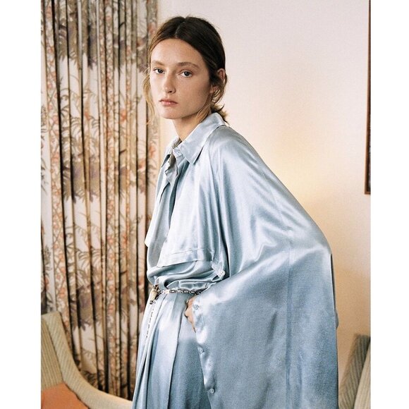 New Sabina Musayev Marella Midi Maxi Dress Trench Coat Belted Silky Cape Fantasy - Picture 3 of 15